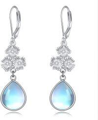 wholesale 925 Sterling Silver Blue Moonstone Drop Earring with Flower Design-Flower