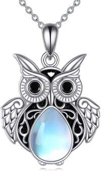 wholesale 925 Sterling Silver Teardrop Moonstone Owl Pendant Necklace with Black Onyx Eyes and Angel Wings - Mothers Day Gift for Cat Lovers & Teens-Owl Necklace