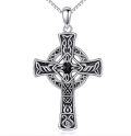 wholesale 925 Sterling Silver Black Stone Celtic Cross Necklace for Women Men Irish Vintage s 48 Chain-0-0