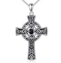 wholesale 925 Sterling Silver Black Stone Celtic Cross Necklace for Women Men Irish Vintage s 48 Chain-Celtic Knot Cross