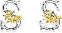 wholesale Sterling Silver Sunflower Initial Alphabet Letter Script Name Stud Earrings for Women-Initial S