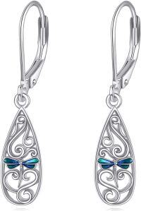 wholesale 925 Sterling Silver Teardrop Blue Enamel Dragonfly Leverback Drop Earrings-Dragonfly