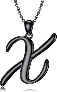 wholesale Sterling Silver 26 Letter Pendant Necklace-Letter X-black gold plated