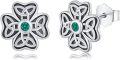 wholesale 925 Sterling Silver Celtic Knot Green CZ Studs - Irish Shamrock Earrings-0-0