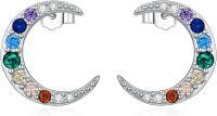wholesale 925 Sterling Silver Rainbow Moon Studs Hoop Earrings s for Women Girls Teens-Chakra