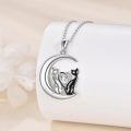 wholesale 925 Sterling Silver Crescent Moon with Cats and Heart Stone Pendant Necklace for Women-0-2