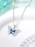 wholesale 925 Sterling Silver Blue Crystal Butterfly Pendant Necklace for Women Girls Gifts Jewelry-0-2