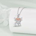 wholesale 925 Sterling Silver Flowered Highland Cow Charm Necklace with Crystals and Chain 45cm Length-0-2