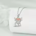 wholesale 925 Sterling Silver Flowered Highland Cow Charm Necklace Wholesale with Crystals and Chain 45cm Length-0-2