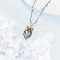wholesale 925 Sterling Silver Plated  Crowned Lion Head Pendant Necklace with Gold Accents and Cubic Zirconia Stones-0-1