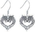 wholesale 925 Sterling Silver Heart-Shaped Celtic Knotwork Dragon & Wolf Dangle Earrings for Women and Girls-0-0