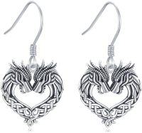 wholesale 925 Sterling Silver Heart-Shaped Celtic Knotwork Dragon & Wolf Dangle Earrings for Women and Girls-Celtic Dragon Earrings