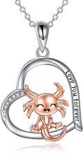wholesale 925 Sterling Silver Axolotl Love You Forever Heart Pendant Necklace-0-0
