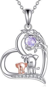 wholesale 925 Sterling Silver Birthstone Elephant Pendant Necklace Cute Animal Jewelry Gift for Women Mom Wife-06-June Alexandrite