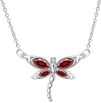 wholesale 925 Sterling Silver Crystal Dragonfly Necklace Birthstone Jewelry Gift-1 January Birthstone
