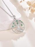 wholesale 925 Sterling Silver Round Cut Emerald & Blue Sapphire Tree Of Life Pendant Necklace 45cm Chain Length-0-1