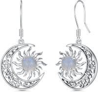 wholesale 925 Sterling Silver Rainbow Moonstone Celestial Drop Earrings-Sun and Moon