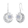 wholesale 925 Sterling Silver Crescent Moon Sun Labradorite Filigree Drop Earrings-0-0