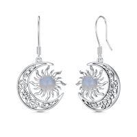 wholesale 925 Sterling Silver Crescent Moon Sun Labradorite Filigree Drop Earrings-Sun and Moon
