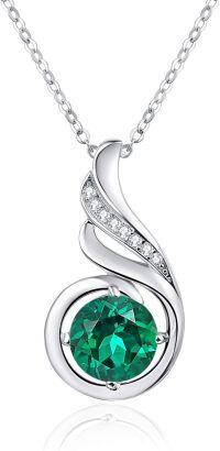 wholesale 925 Sterling Silver Opal CZ Moonstone 12 Month Birthstone Necklace for Women-05-May-Lab Created Emerald