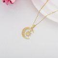 wholesale 14k Gold Celtic Crescent Moon Sun Pendant Necklace With Cubic Zirconia For Women-0-3