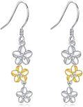 wholesale 925 Sterling Silver Frangipani Flower Drop Earrings with Gold and White Accents-0-0