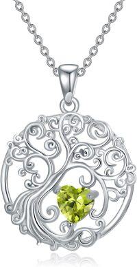 wholesale Sterling Silver Birthstone Tree of Life Necklace for Women-08-Aug-Peridot