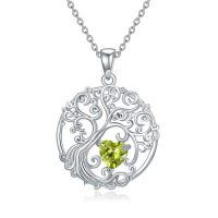 wholesale 925 Sterling Silver Heart Moonstone Tree Of Life Pendant Necklace-08-Aug-Peridot