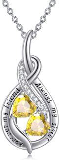 wholesale Sterling Silver Australian Crystal Infinity Twins Sister Necklace with Birthstone-0-6