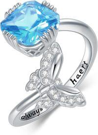 wholesale 925 Sterling Silver Gothic Rings with Simulation Stone Halloween Bat Spider Skull Rings for Women Men Adjustable Jewelry-7 Butterfly