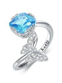wholesale 925 Sterling Silver Rings Wholesale With Blue Crystal And Butterfly Design-7 Butterfly