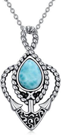 wholesale Vintage 925 Sterling Silver & Natural Larimar Anchor Necklace, Blue Stone, 18 Chain-Style B