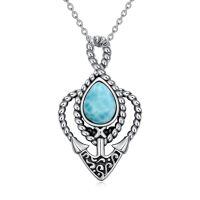 wholesale 925 Sterling Silver Anchor Pendant Necklace With Pear Shaped Larimar Stone For Women-Style B