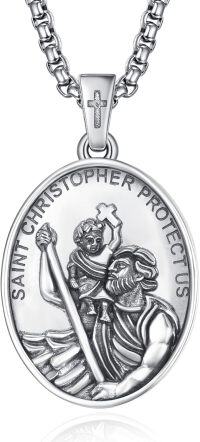 wholesale 925 Sterling Silver St Christopher Protect Us Pendant & 3+2 Extender Chain for Men Women -A21-Saint Christopher