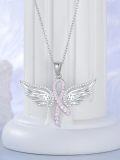 wholesale 925 Sterling Silver Angel Wings & Pink Ribbon Breast Cancer Awareness Pendant Necklace-0-1