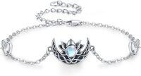 wholesale 925 Sterling Silver Lotus Flower Moonstone Bracelet - Adjustable Size Hypoallergenic s for Women-Lotus