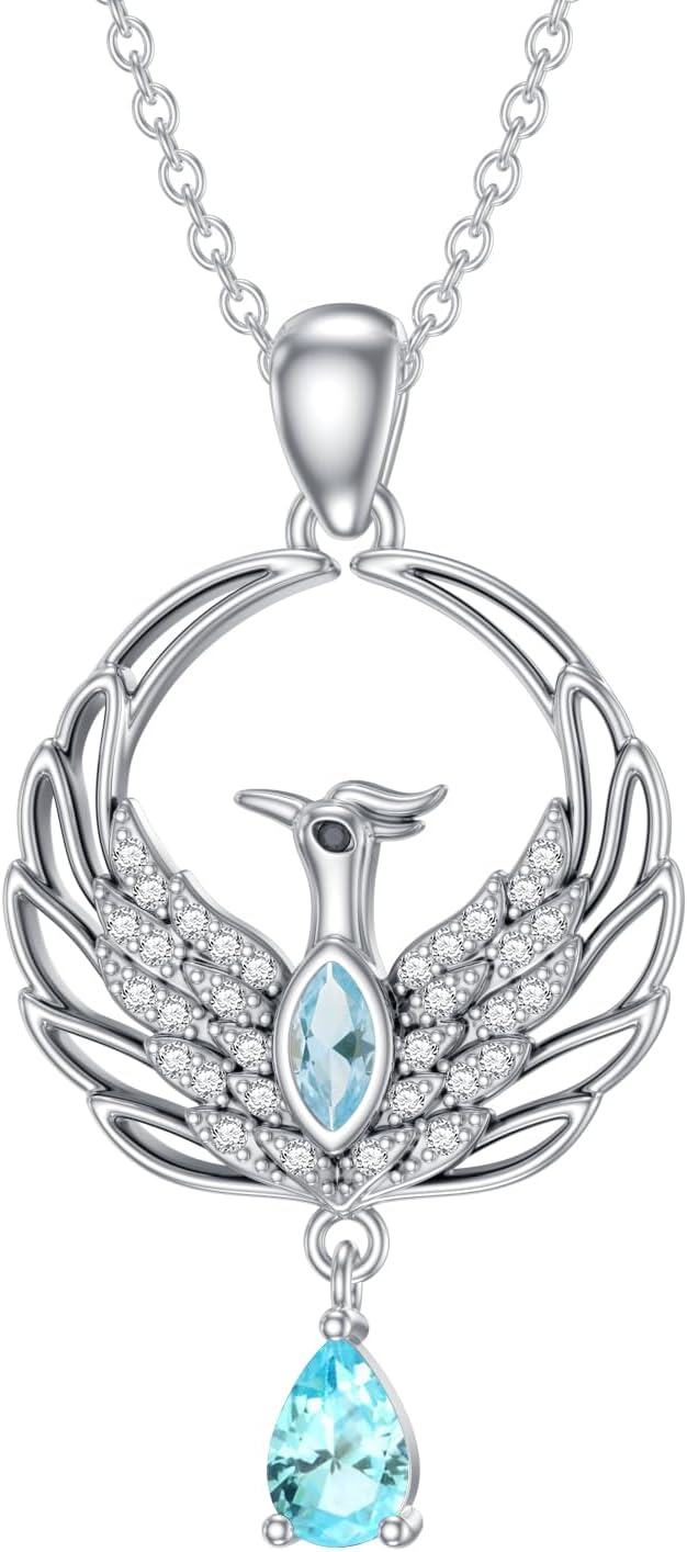 Metal Synthetic Stone Phoenix Necklace Nirvana Rebirth Pendant Gift for Women-March