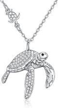 wholesale 925 Sterling Silver CZ Embellished Sea Turtle Charm Necklace with Extender Chain (14+3)-0-0