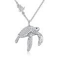 wholesale 925 Sterling Silver Sea Turtle Pendant Necklace Platinum Plated Pave Cubic Zirconia For Women-0-0