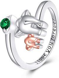 wholesale 925 Sterling Silver Green Crystal Elephant Ring with I Love You Forever Engraving - Adjustable Size  for Women-Elephant