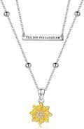 wholesale 925 Sterling Silver You Are My Sunshine Bar & Yellow Gold Plated Sunflower Charm Double Chain Necklace-0-0