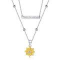 wholesale 925 Sterling Silver You Are My Sunshine Bar & Yellow Gold Plated Sunflower Charm Double Chain Necklace-0-0