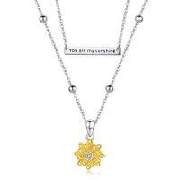 wholesale 925 Sterling Silver You Are My Sunshine Bar & Yellow Gold Plated Sunflower Charm Double Chain Necklace-Sunflower