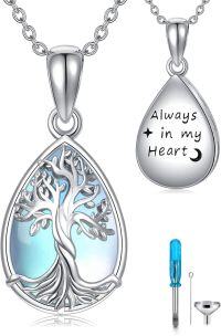 wholesale 925 Sterling Silver Tree of Life Moonstone Cremation Keepsake Pendant Necklace with Funnel and Fill Tool - Always in My Heart-7-Tree of Life