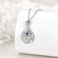 wholesale 925 Sterling Silver Blue Sapphire Flower Pendant Necklace with CZ Accents and Chain 45cm Length-0-2