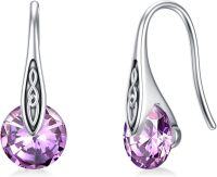 wholesale 925 Sterling Silver Birthstone Celtic Knot Dangle Earrings for Sensitive Ears-Silver-06-Jun