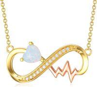 wholesale 14K Gold Gemstone Infinity Heartbeat Necklace for Women 16 18 -A10:October-Opal