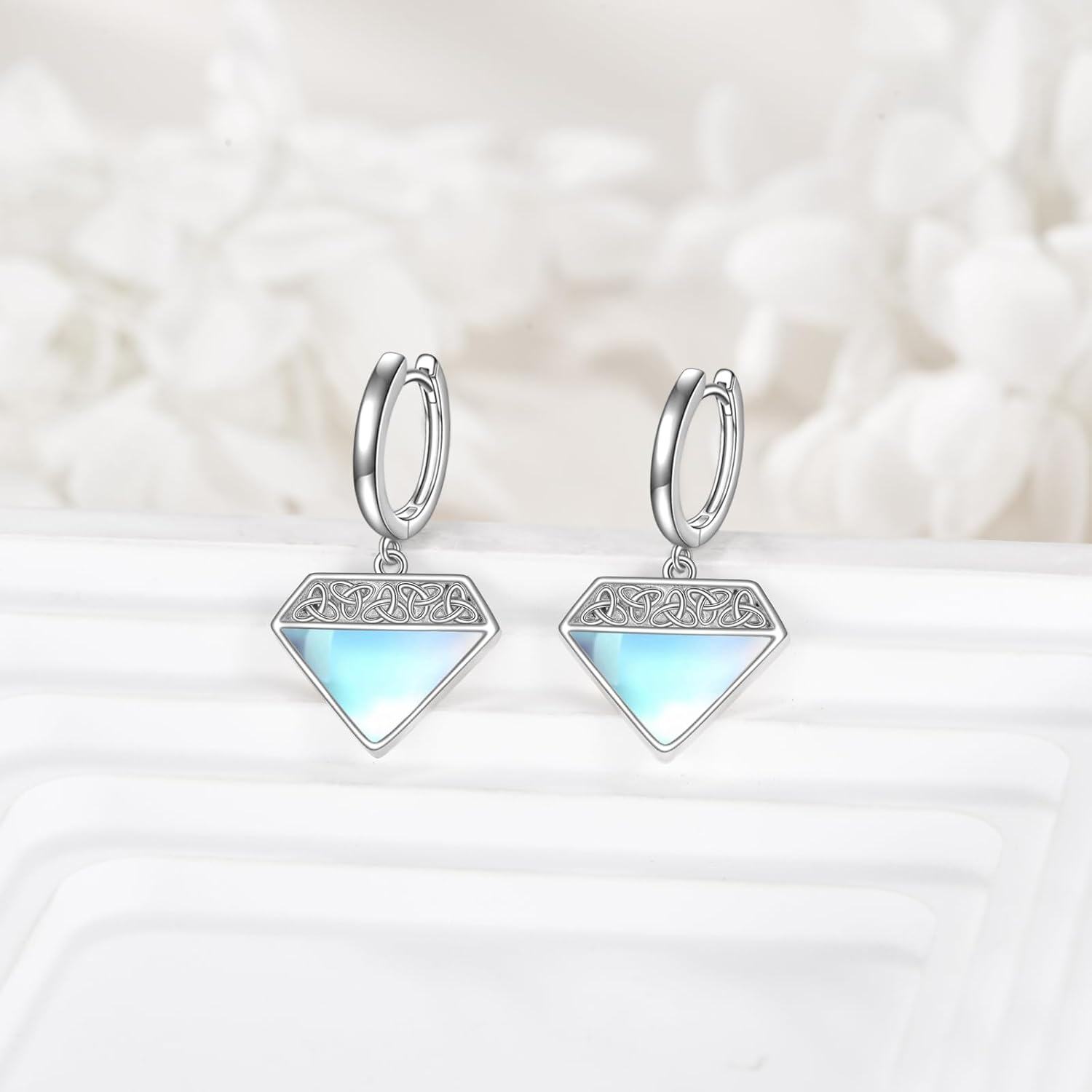 wholesale 925 Sterling Silver Triangle Celtic Knot Moonstone Drop Earrings-0-3