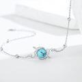 wholesale 925 Sterling Silver Blue Stone Flower Vine Anklet with Beads and Clasp for Women-0-1