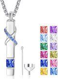 wholesale 925 Sterling Silver Birthstones Urn Necklace for Ashes Infinity Cube Cremation Pendant-0-0